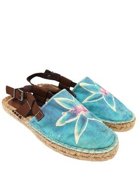 Sundias Espadrille Sandals Floral Canvas Leather Straps Size EU 38